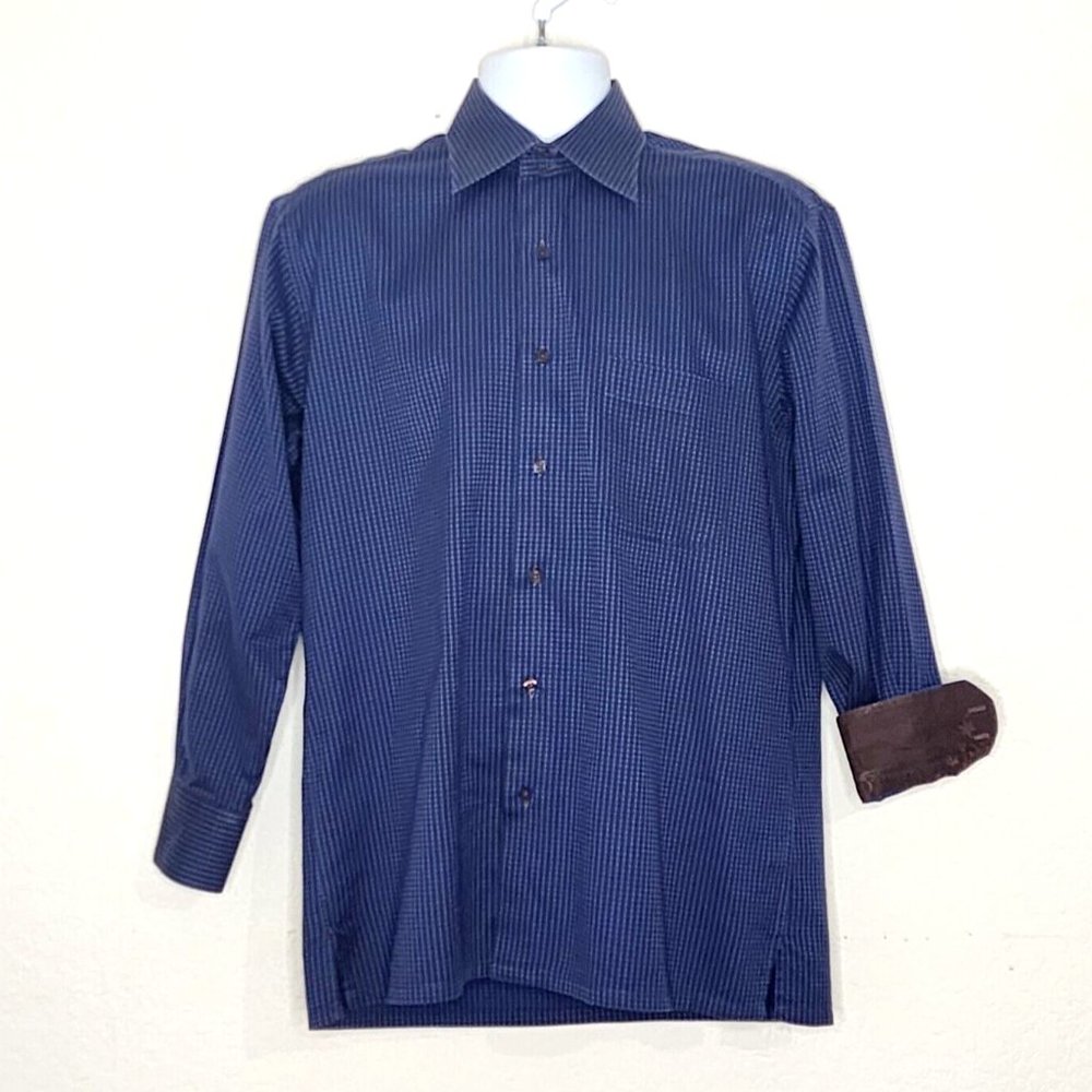 Visconti Uomo Long Sleeve Shirt Blue Black Contracting Flip Cuffs